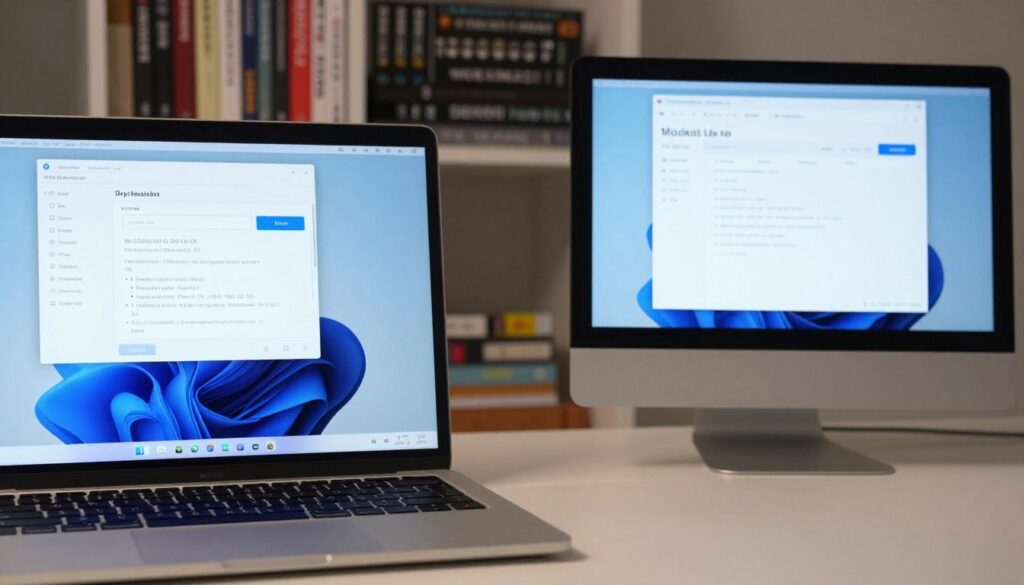 A professional and informative workspace illustrating the settings for Polish characters on Windows and macOS. In the foreground, a sleek laptop with a polished keyboard displaying the character “ź” prominently. On one side, a modern desktop displaying the Windows interface, with highlighted settings for keyboard layout adjustment. On the other side, a MacBook showcasing system preferences for language settings. In the middle, a calm and organized workspace with soft ambient lighting, casting gentle shadows. The background features a blurred bookshelf filled with tech manuals, hinting at an educational atmosphere. This image should communicate clarity and professionalism, inviting viewers to explore the nuances of typing Polish characters, all while maintaining a clean and minimalist aesthetic. A professional and informative workspace illustrating the settings for Polish characters on Windows and macOS. In the foreground, a sleek laptop with a polished keyboard displaying the character “ź” prominently. On one side, a modern desktop displaying the Windows interface, with highlighted settings for keyboard layout adjustment. On the other side, a MacBook showcasing system preferences for language settings. In the middle, a calm and organized workspace with soft ambient lighting, casting gentle shadows. The background features a blurred bookshelf filled with tech manuals, hinting at an educational atmosphere. This image should communicate clarity and professionalism, inviting viewers to explore the nuances of typing Polish characters, all while maintaining a clean and minimalist aesthetic.